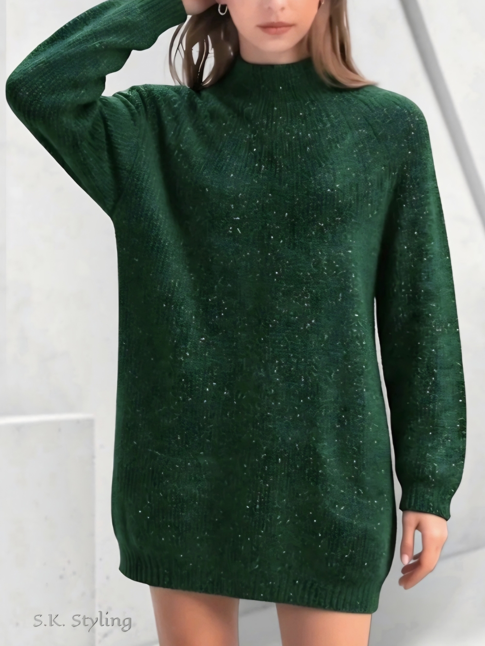 Vtg 80s-90s Paul Et Duffier Fuzzy Mohair Metallic Glitter Tunic Sweater Large